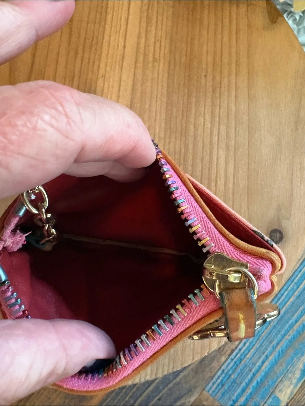 Dooney & Bourke Pink Novelty Coin Purse Keychain Heart Charm Multicolor Zip
